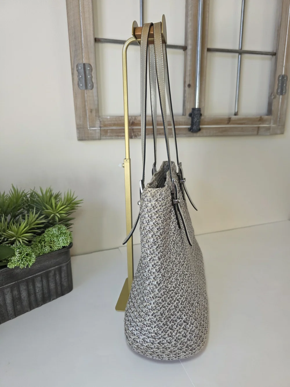 Eric Javitz Silver Metallic Woven Tote Bag Sustainable Recycled Fiber